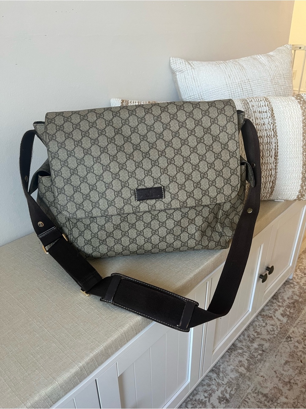 Gucci GG Supreme Diaper Bag Crossbody Bag in Brown